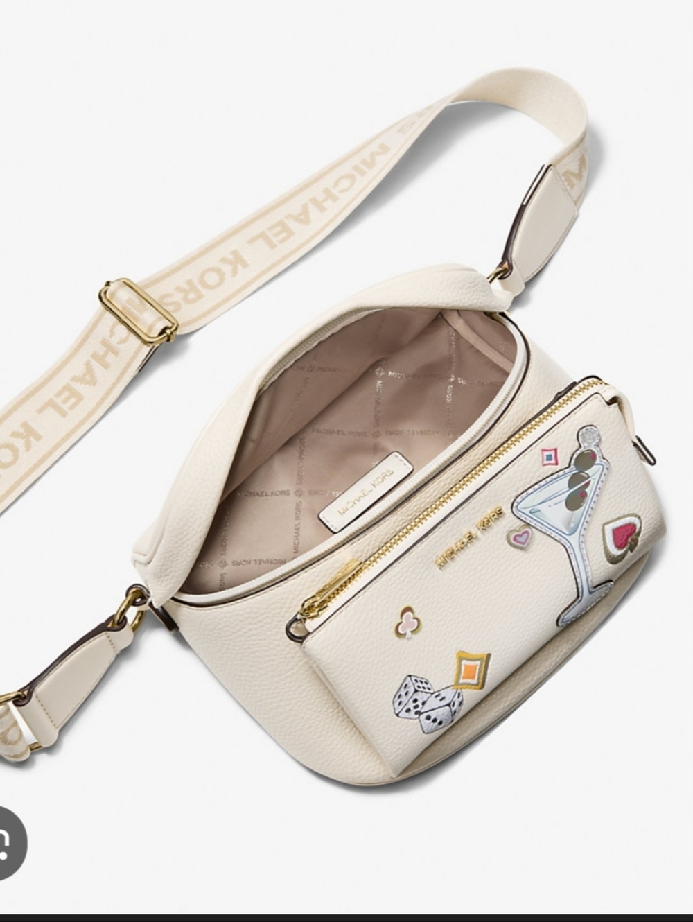 Michael Kors Beige/Cream Slater Embellished Crossbody with Stickers